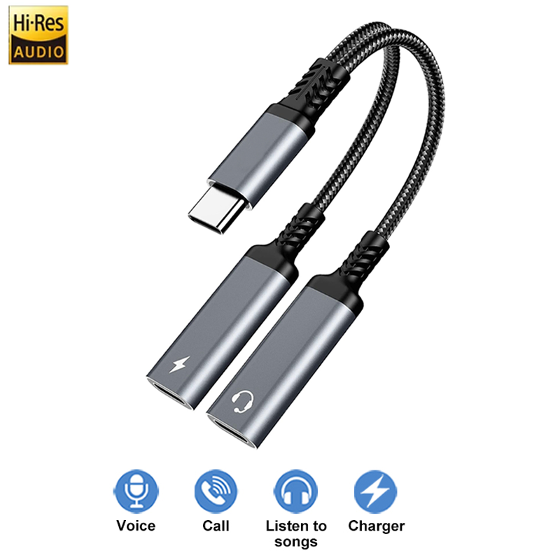 Rozdzielacz OTG 2 w 1 USB C na podwójne gniazdo słuchawkowe USB C Adapter audio PD 60W Szybka ładowarka do Samsung Huawei iPhone15 Xiaomi: green