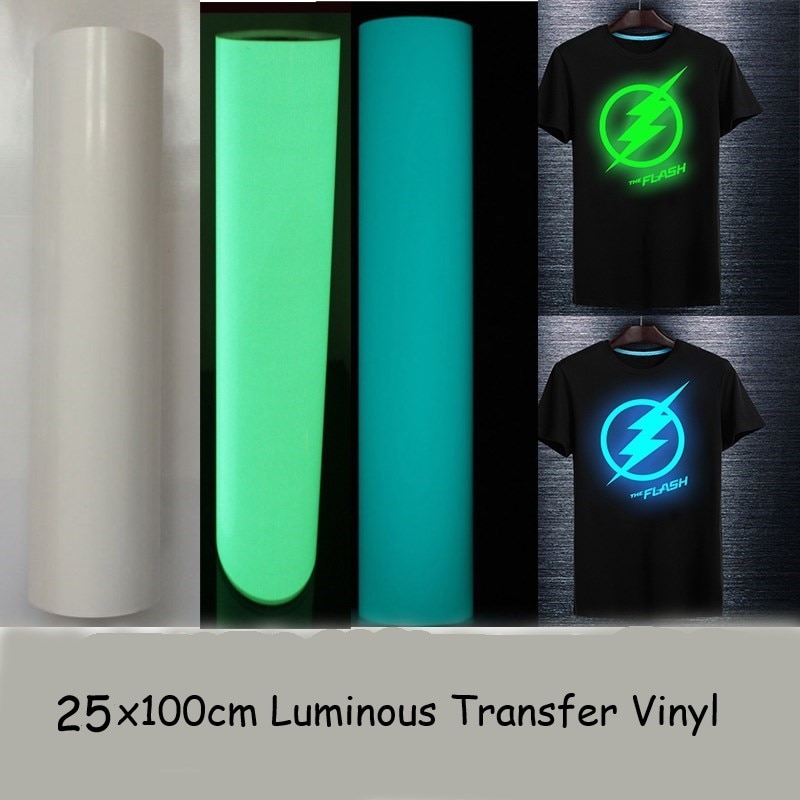 25 cmx 100cm t-shirt lysende pu varmeoverførsel vinylprint skæreplotter varmepressejern på