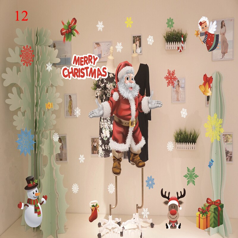 Pegatinas de Navidad de dibujos animados para escaparate de ventana, muñeco de nieve extraíble, de vidrio para decoración del hogar, pegatinas electrostáticas sin pegamento de PVC: 12
