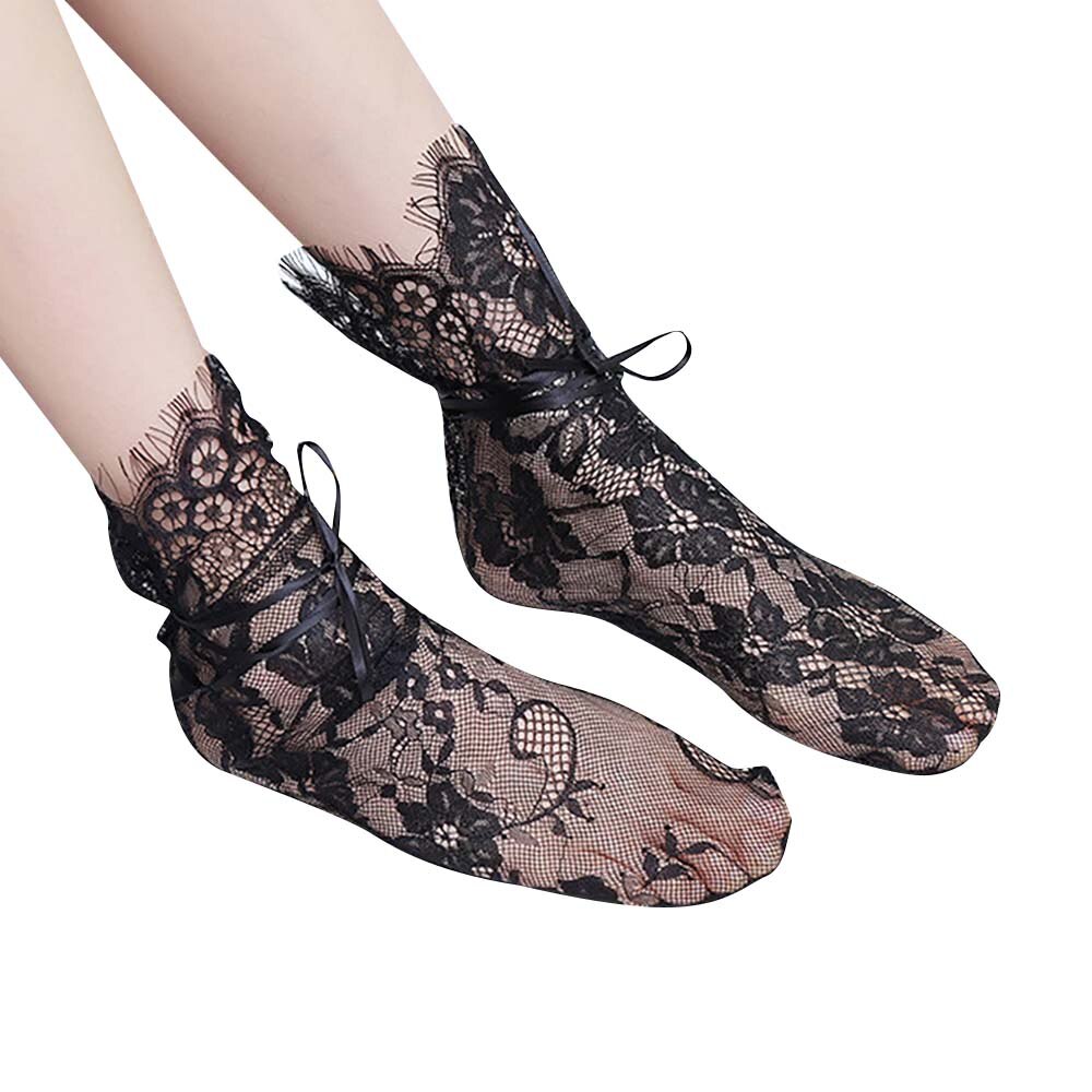 Frauen funkeln verlieren schier Tüll Socken transparent Glänzenden Stern Gittergewebe schlapp Socken Sommer Spitze Strumpfwaren Accessoires: Schwarz Blumen- Spitze