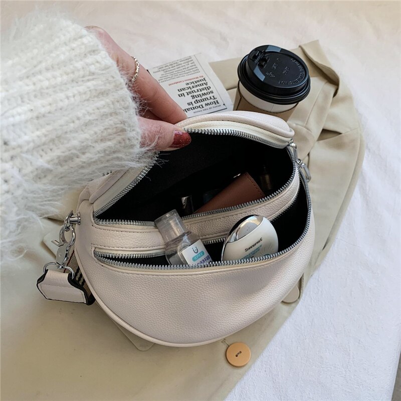 Burminsa Brede Band Zadel Taille Fanny Pack Voor Vrouwen Dubbele Rits Dames Riem Borst Tassen Pu Lederen Sling Crossbody Tassen