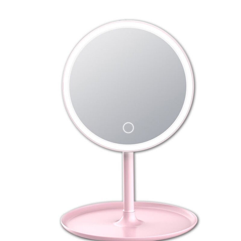 Led Makeup Mirror USB Storage LED Face Mirror Adjustable Touch Dimmer Led Vanity Mirror Stand Up Desk Cosmetic Mirror: Pink USB