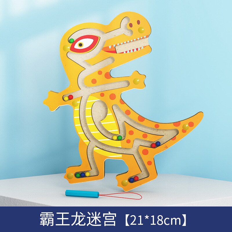 Wooden Maze Toy - Cartoon Animal Magnetic Pen Track - Early Education Learning: MWZ T Rex