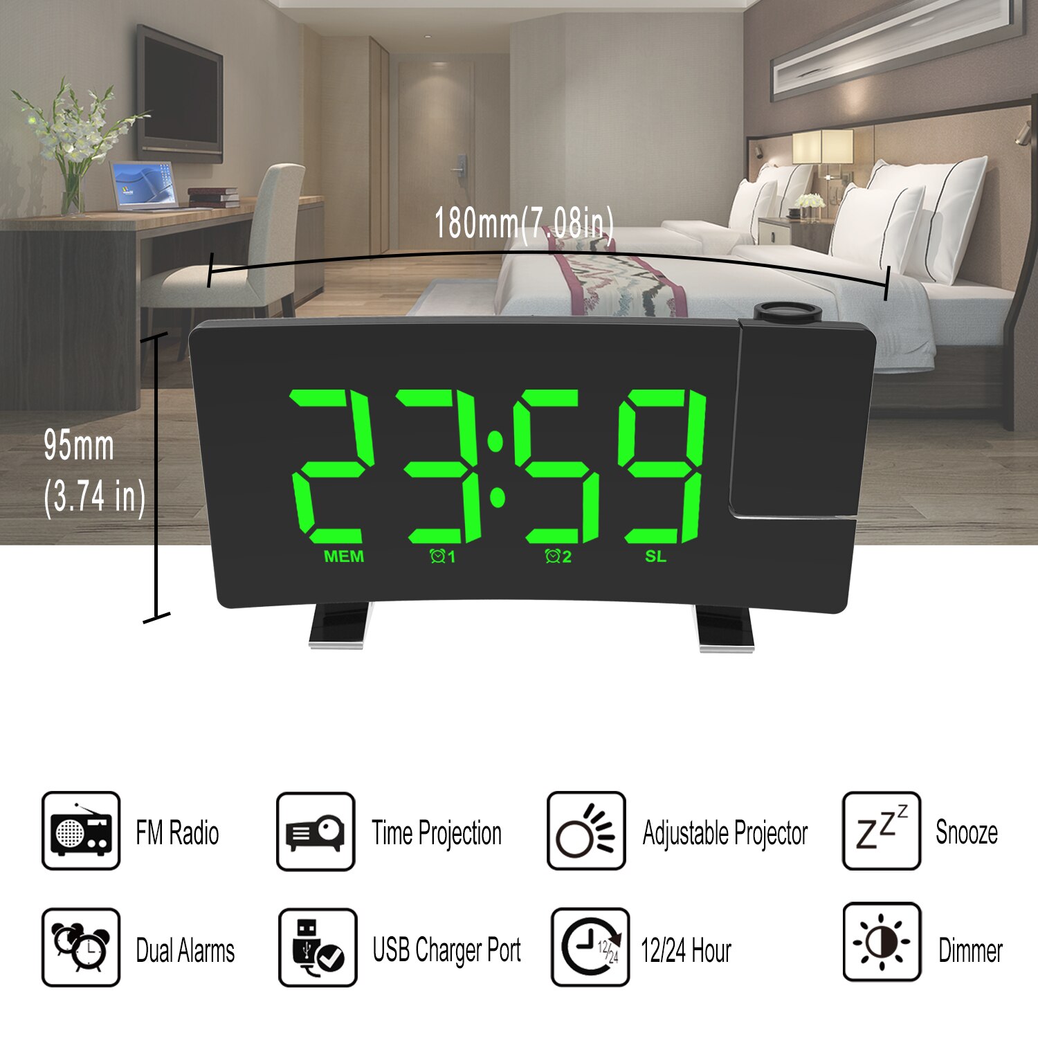 FM Radio Projection LED Digital Clock Smart Alarm Clock Watch Table Electronic Desktop Clocks Wake Up Clock Time Snooze 2 Alarm