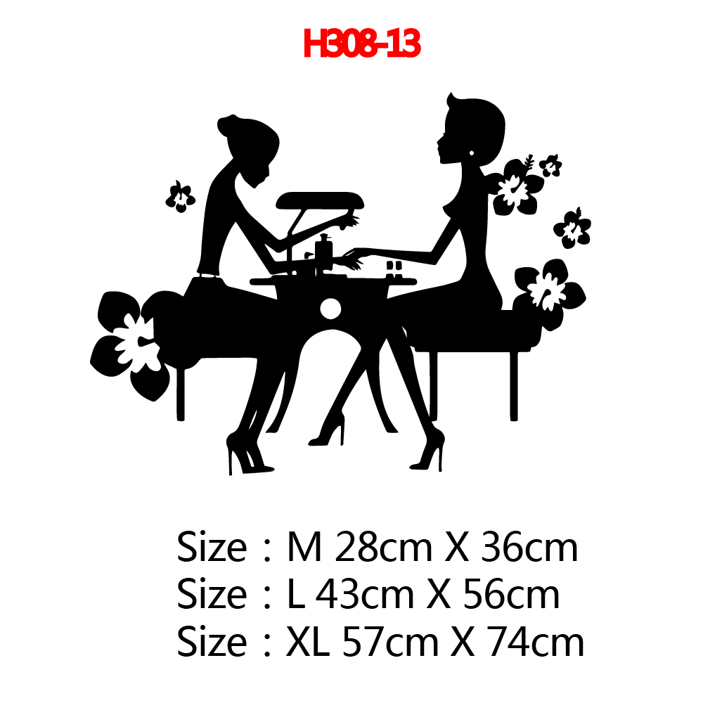 Elegante Frau Schönheitssalon Manikübetreffend Einkaufen Vinyl Wandaufkleber für Friseursalon Wanddekoration Selbstklebende abnehmbare Tapete: Mittel / Braun