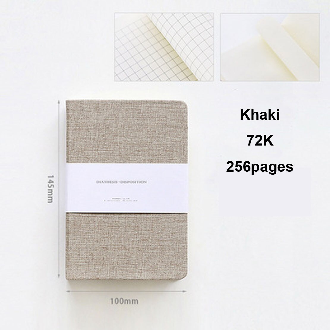 Blank and Grid Paper Notebook Linen Hard Cover 256 Pages Bullet 80 GSM Journal Planner Office School Supplies Stationery: Khaki-72K