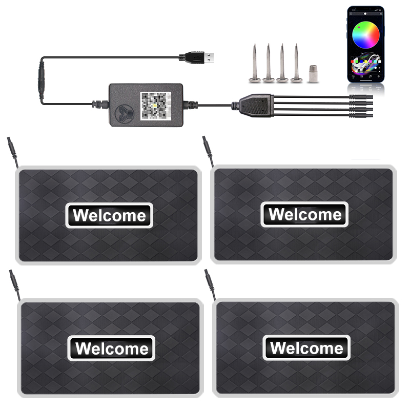 Luces ambientales interiores universales 2/4 en 1 para coche, 12V, 5V, aplicación sinfónica, 213 colores, alfombrillas Led para suelo de coche, accesorios de decoración de luz: Cristal azul