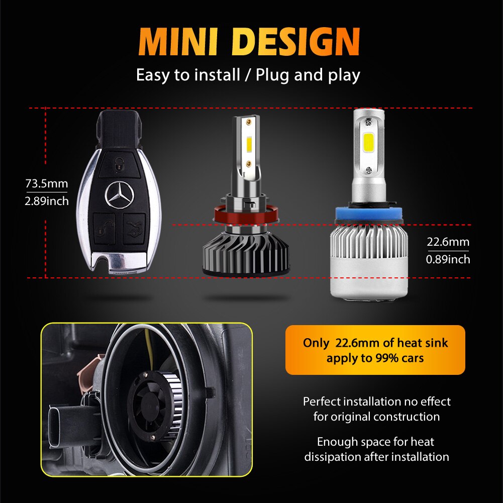 Hillpow Auto Scheinwerfer H7 LED H4 LED H1 H11 H3 H13 H27 880 9006 9007 72W 6500K 12V Auto 1860 Chip Nebel Glühbirne