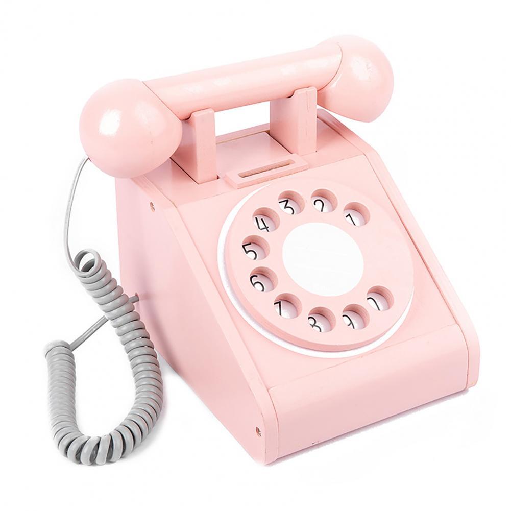 Rotary Phone Toy Hand-on Ability Universal Vibrant Color Traditional Bell Ring Tone Phone Toys:  Retro Pink