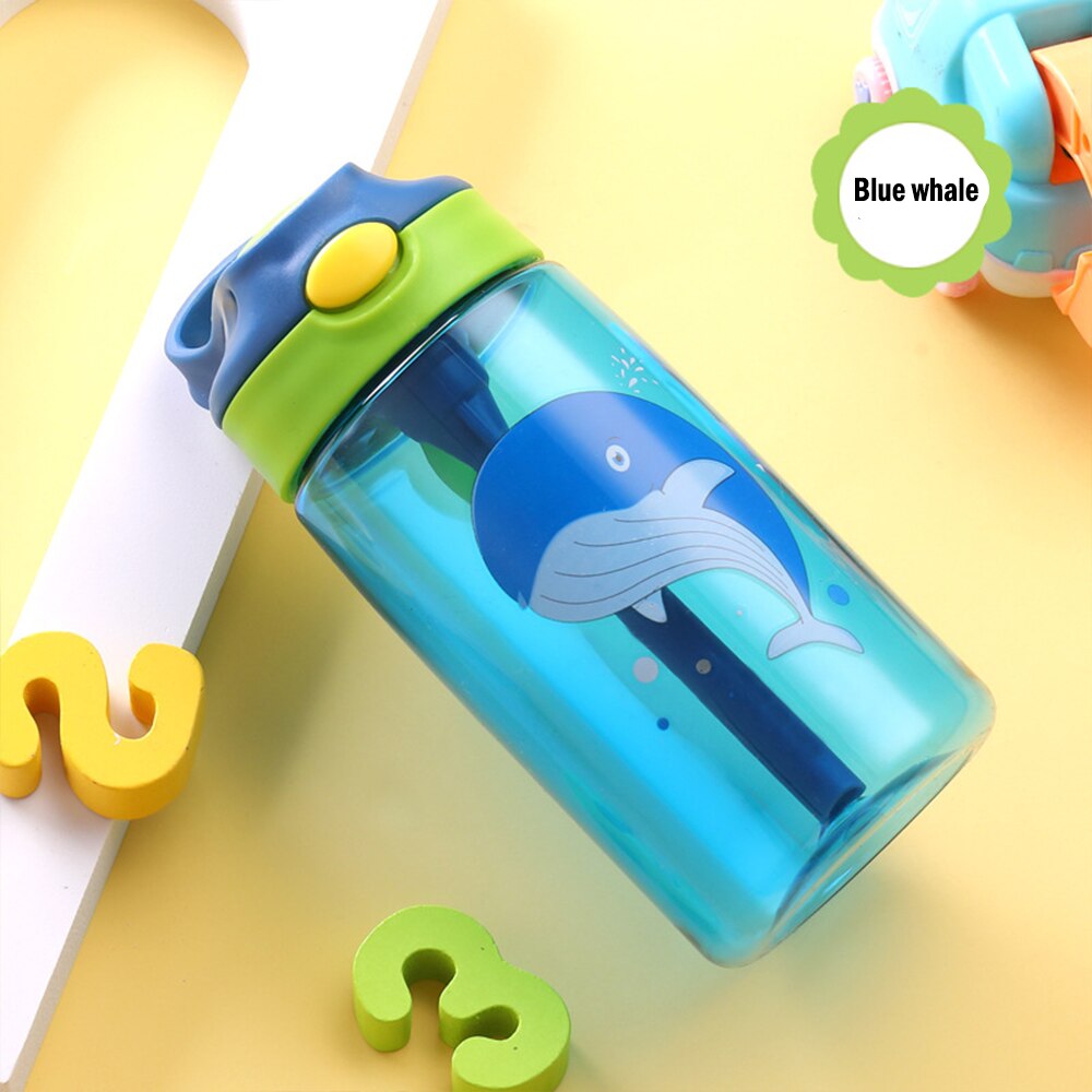 Børne vandkop tegneserie baby fodring kopper med sugerør lækagesikre vandflasker udendørs bærbare børns kopper 480ml: Hval