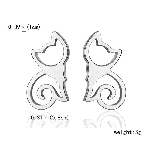 Pendientes de gatito de cristal brillante para mujer y niña, aretes de gato de acero inoxidable, accesorios de joyería, ,: 11