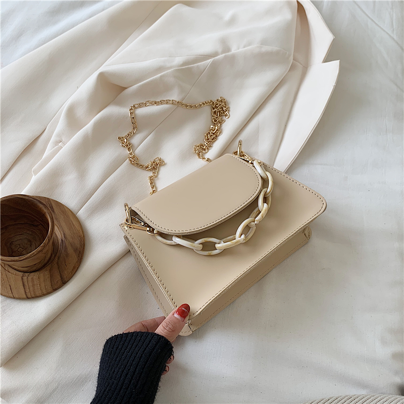 Mini Pu Lederen Schoudertas Eenvoudige Tassen Voor Vrouwen Mode Ketting Schouder Handtassen Vrouwelijke Crossbody Tas: Big Khaki