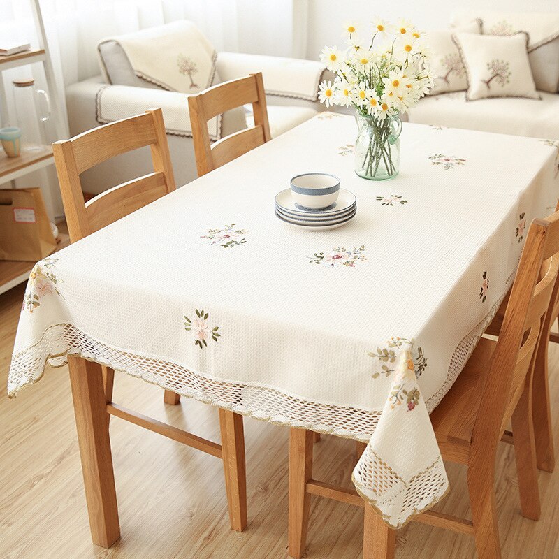 European Small Fresh Floral Tablecloth White Hollow Lace Cotton and Linen Tea Table Cloth TV Cabinet Table Cover Banquet Decor