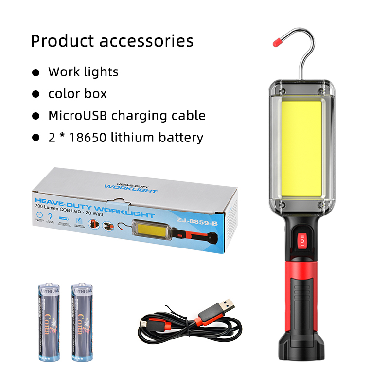 ledet arbeidslys kolbe flomlys 8000lm oppladbar lampe bruk 2*18650 batteri ledet bærbar magnetisk lys krokklemme vanntett: Pakke b