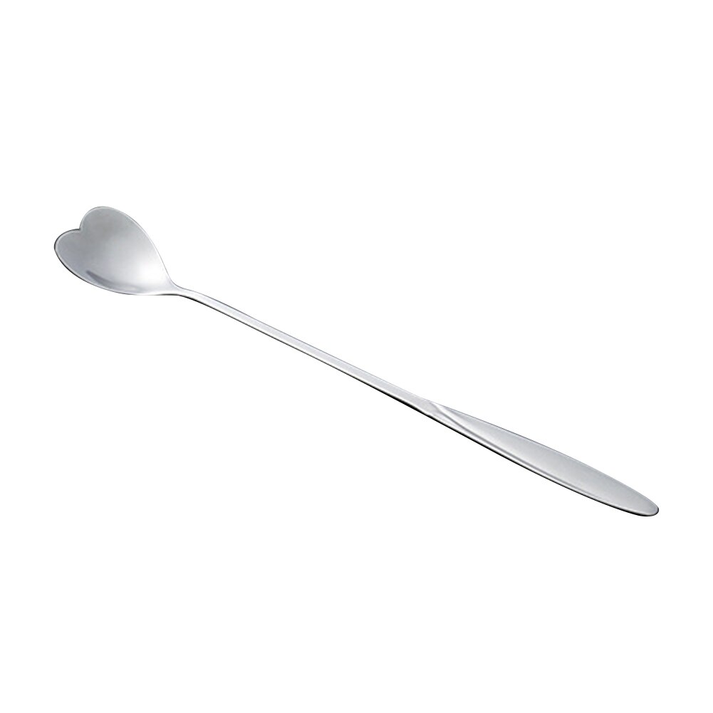 Kitchen Spoons Stainless Steel Teaspoons Long Handle Flower Heart Ice Cream Dessert Coffee Tea Spoons Mixing Spoon: Silver Heart