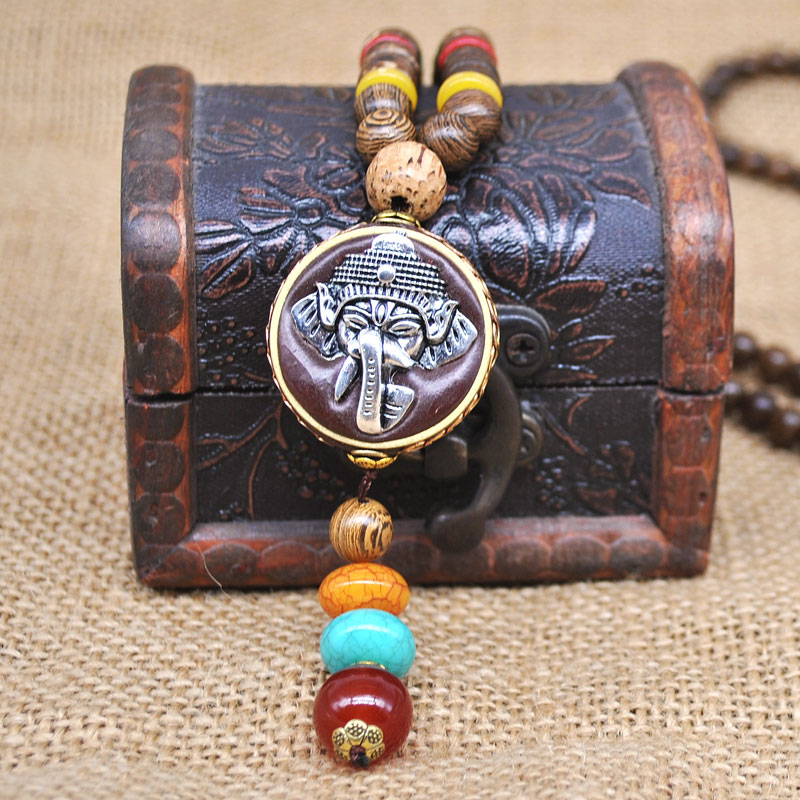 Yumfeel Handgemaakte Nepal Sieraden Boeddhistische Mala Hout Kralen Hanger Ketting Etnische Hoorn Vis Lange Verklaring Ketting Voor Vrouwen Mannen