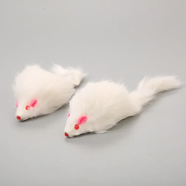 Fausse souris à longue queue en fourrure de lapin pour chat, jouet à mâcher en peluche, fournitures pour animaux de compagnie, 1 pièce: WHITE