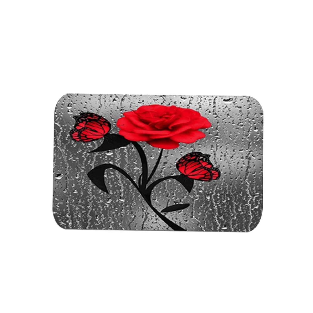 Rød rose & sommerfugl badeværelse skridsikker måttesæt holdbart vandtæt bruseforhæng sæt piedestal tæppe låg toiletdæksel bademåtte tæpper: Rød 1 måtte