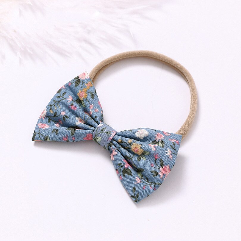 Newborn Polyester Headbands Baby Girls Bow Small Floral Headband Infant Elastic Nylon Hair Band Headwear Kids Hair Accessories: Blue