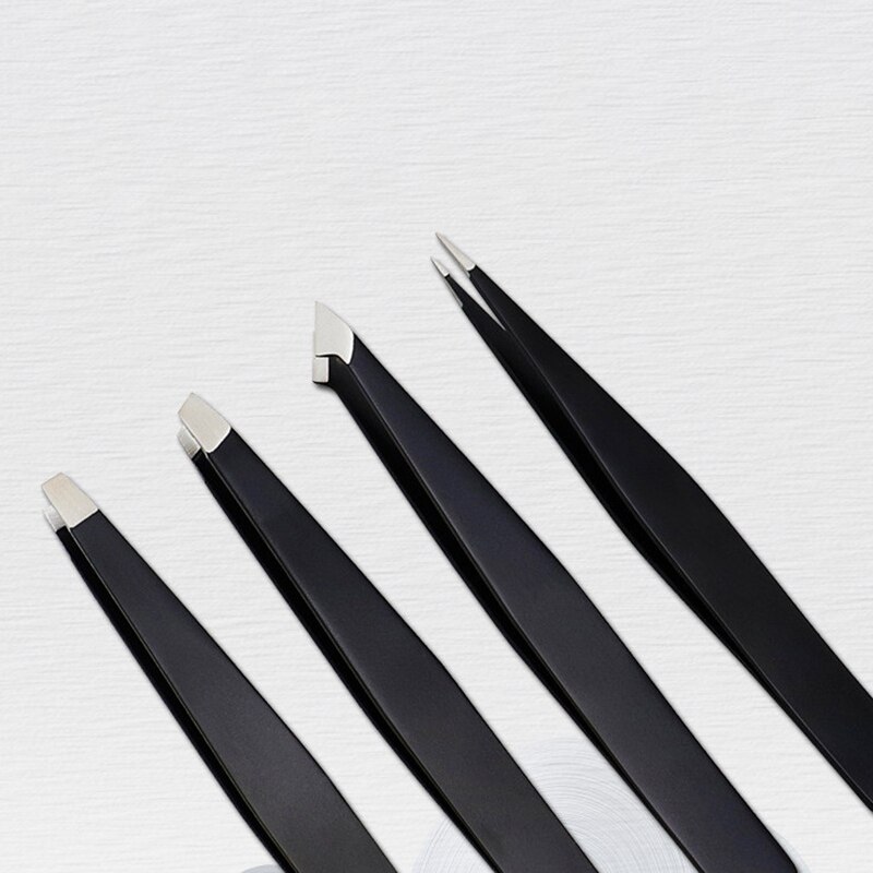 Pinzas negras para cejas, pinzas de acero inoxidable, pinzas para el pelo, recortador de cejas, herramientas de belleza, 1 Uds.