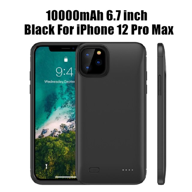 10000Mah Power Bank Voor Iphone 6 6S 7 8 Plus 12 Pro Max Batterij Oplader Voor Iphone X Xs Xr 11 Pro Max 12Mini Opladen Case: Black i12 Pro Max