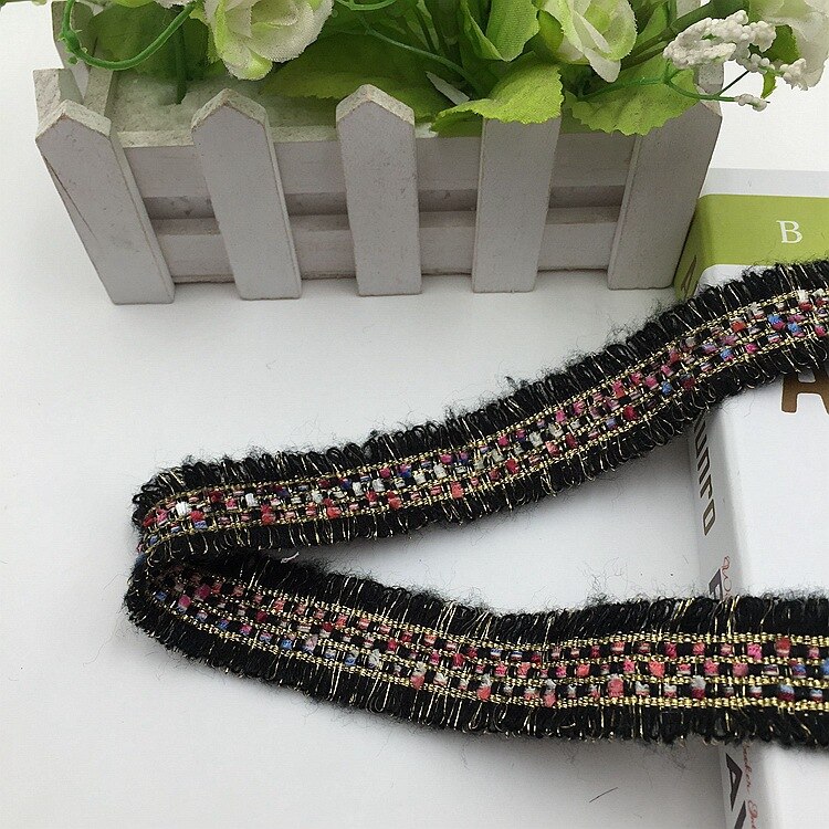 Sangle en Mohair de style effiloché et parfumé, 3CM, 10yards, avec perles de fil métallique, pour jeux, chapeaux, épingles Accessoires de couture: Black