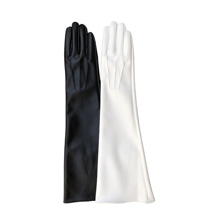 Gants en cuir Pu de 50cm de long, couleur ivoire noir,