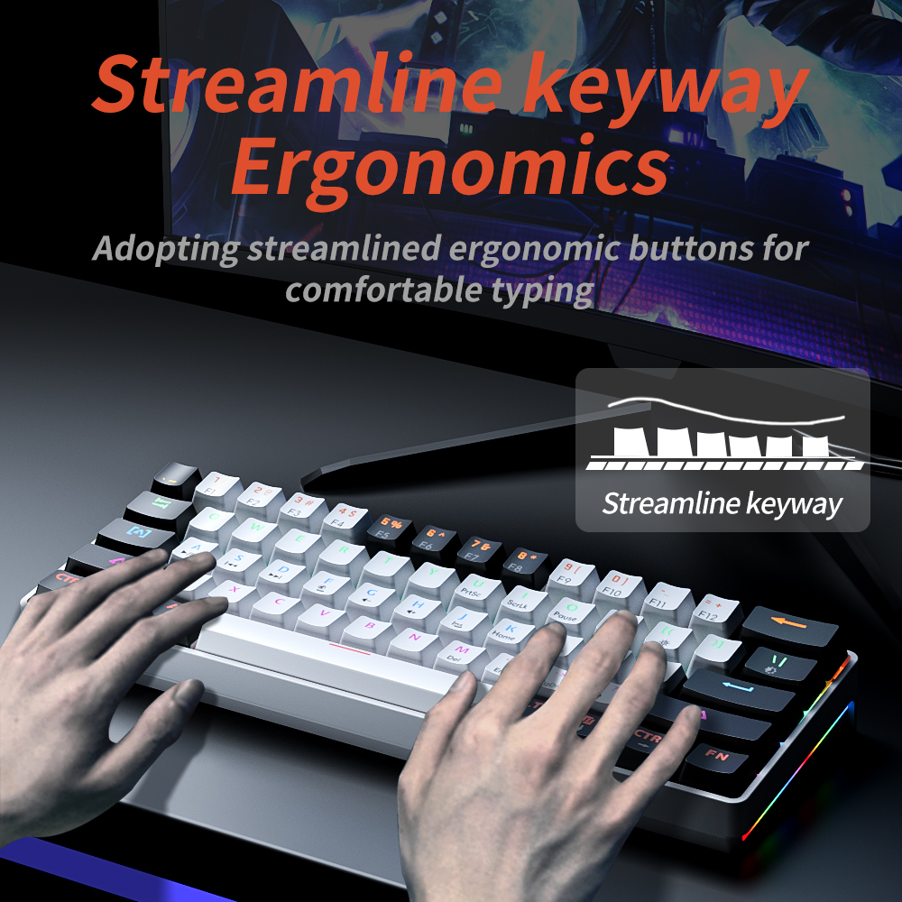 MUCAI-Teclado mecánico MK61 USB para juegos, interruptor rojo RGB retroiluminado, intercambiable en , 61 teclas, Cable desmontable