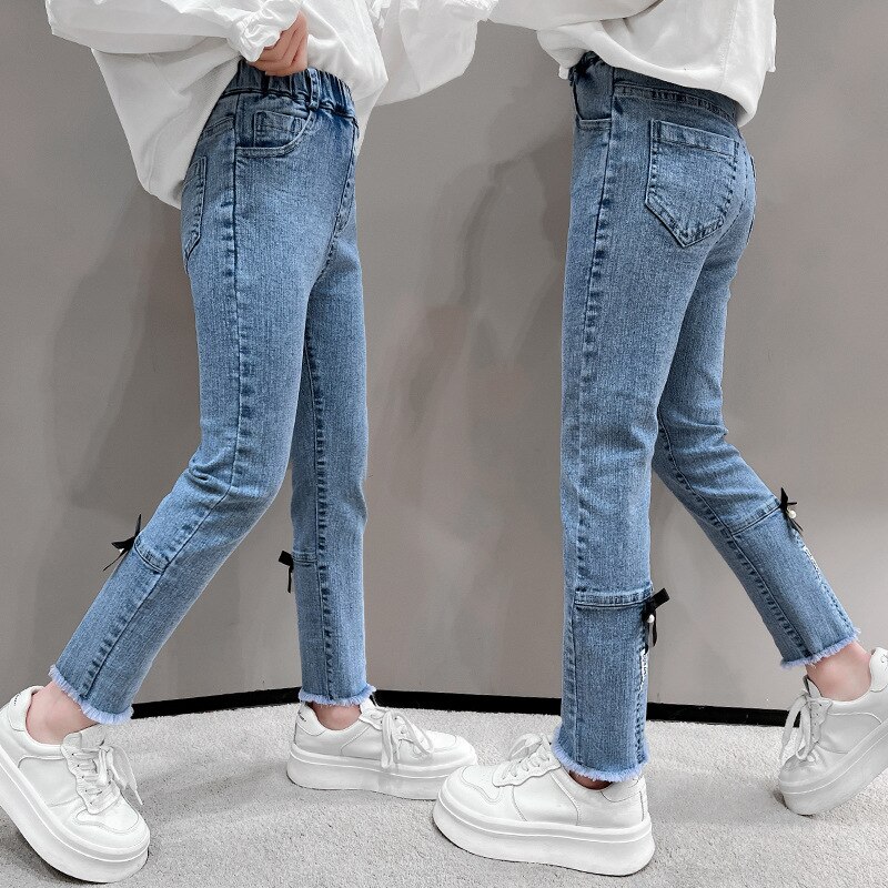 Streetwear Teen Girl Bodycon Jeans Teenage Patchwork Harajuku Aesthetic Pant Jeans Children High Waisted Denim 90s Jeans
