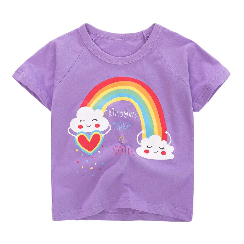 Little maven Kids t shirts Summer Rainbow Purple Colors Girls Tops Tees Shirts Children's Clothing Baby Cotton Garments: 6T