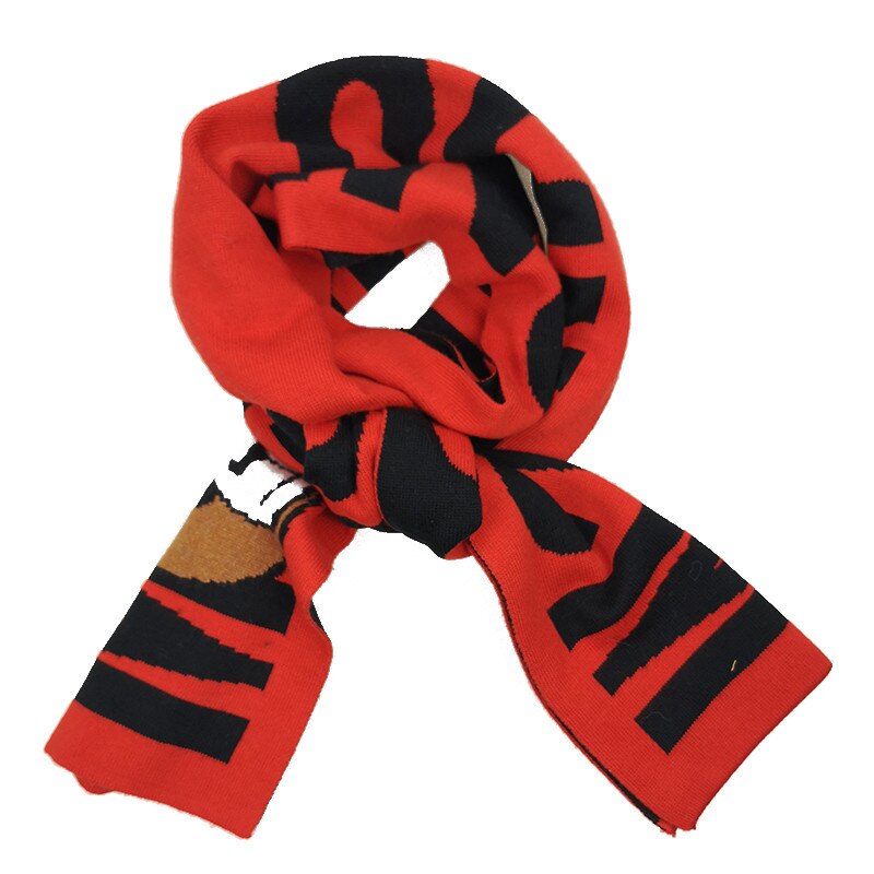 PPXX Cartoon Bear Winter Wool Girl Scarf Boy Soft Warm Thick Kids Boys Girls Shawls Wrap Children Scarves Accessories: Red