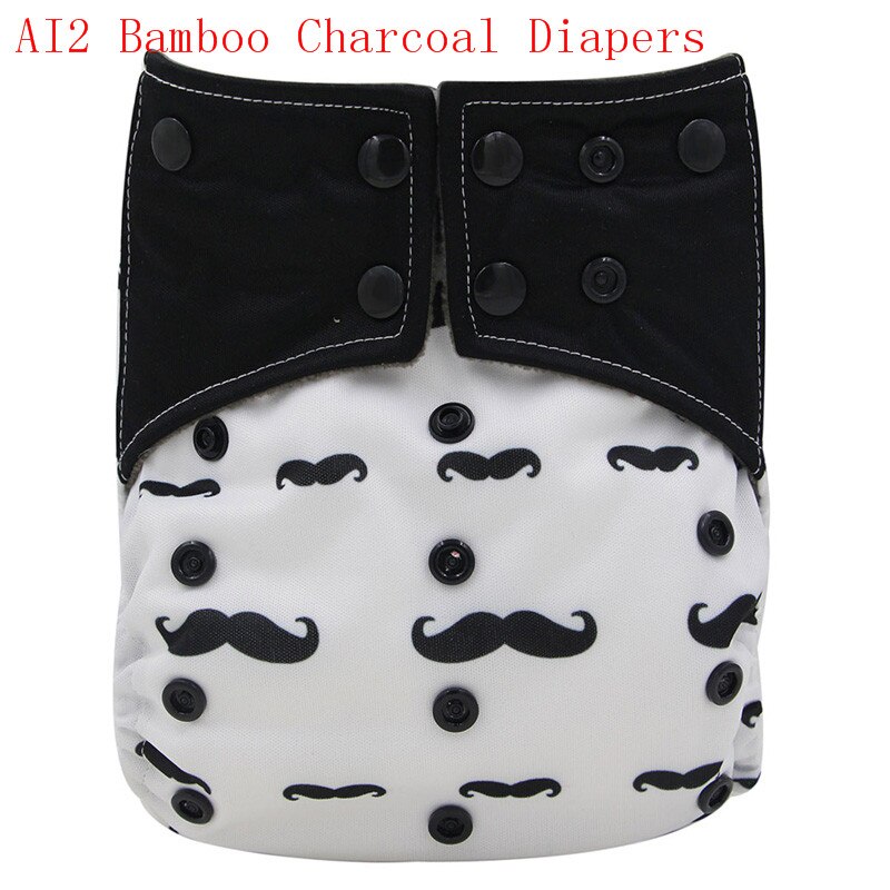 Ohbabyka-couche de bébé à Double gousset | Couche-culotte tout-en-deux AI2 en tissu de charbon de bambou, couche de poche réutilisable et: K116