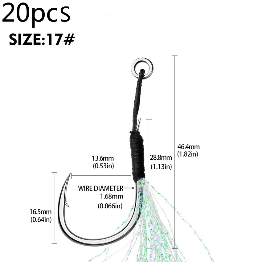 20 Stks/partij Vissen Lokken Langzaam Jigging Vissen Cast Jigs Assist Haak Prikkeldraad Enkele Jig Haken Draad Veer Pesca Hoge Carbon staal: Donkergrijs
