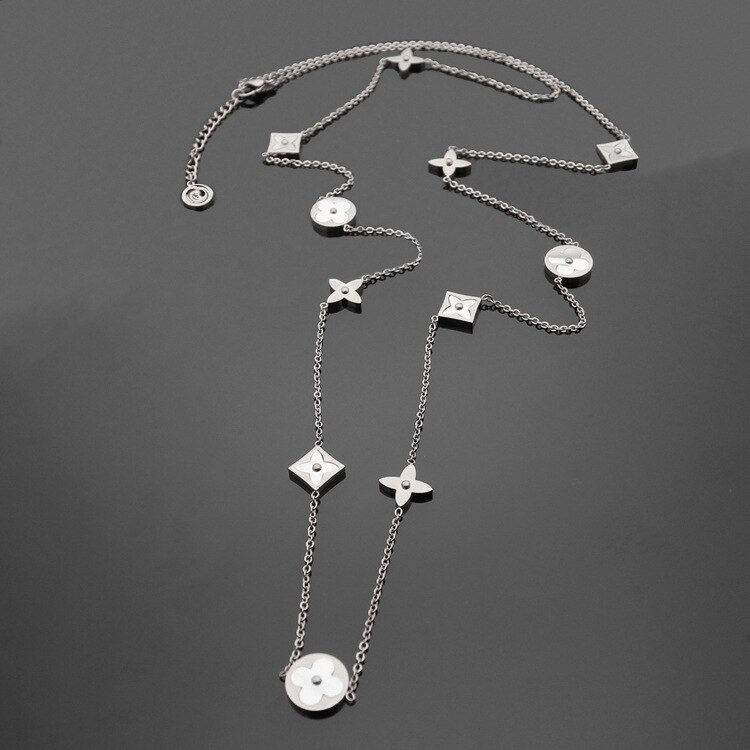 titanium steel Necklace White Shell four leaf flower long sweater chain necklace eleven flower Long Necklace