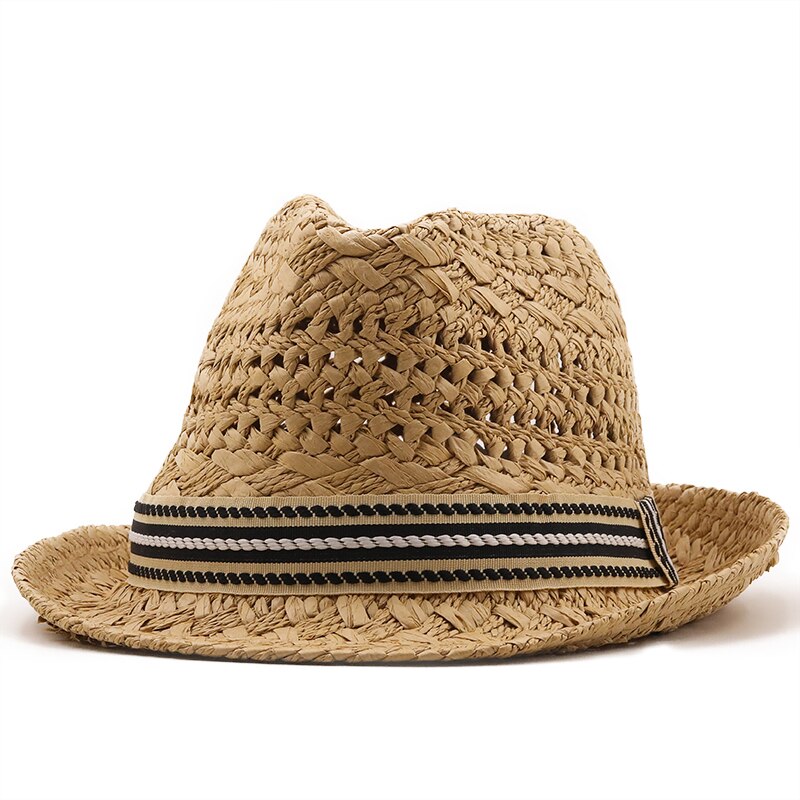 Chapeau de soleil décontracté pour femme et enfant, style Jazz, en paille, pour homme et femme, idéal pour la plage, été: Child 50-52cm / khaki