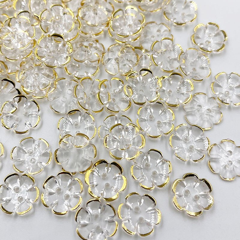 Botones acrílicos de flores rosas transparentes doradas para decoración, accesorios de costura artesanal hechos a mano, 50/100 piezas, PT359