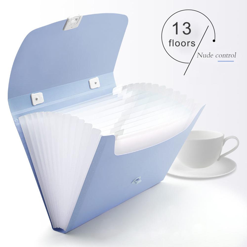 13 Grids Office Document Folder A4 size Paper File Storege Folder Organ Box Bag Handheld Student Test paper Orangizer Bag: Blue
