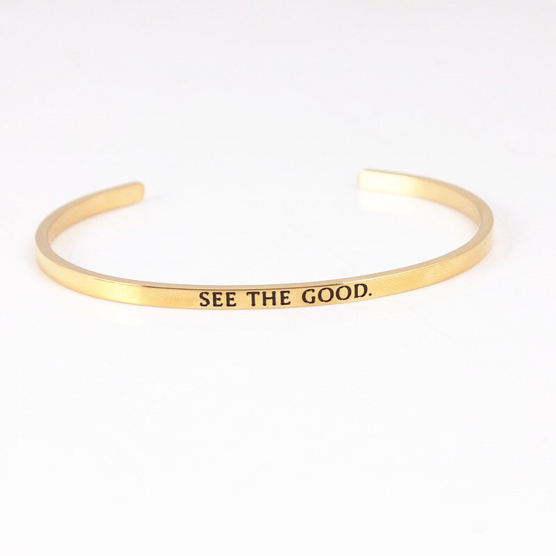 Trend Quotes Mantra Bracelets 316L Stainless Steel Open Cuff Bangle Women Gold Inspirational Jewelry Bracelets