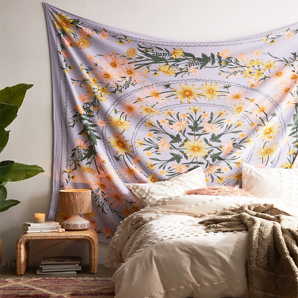 Tapiz colgante de pared de flores estilo bohemio manta decoración de fondo