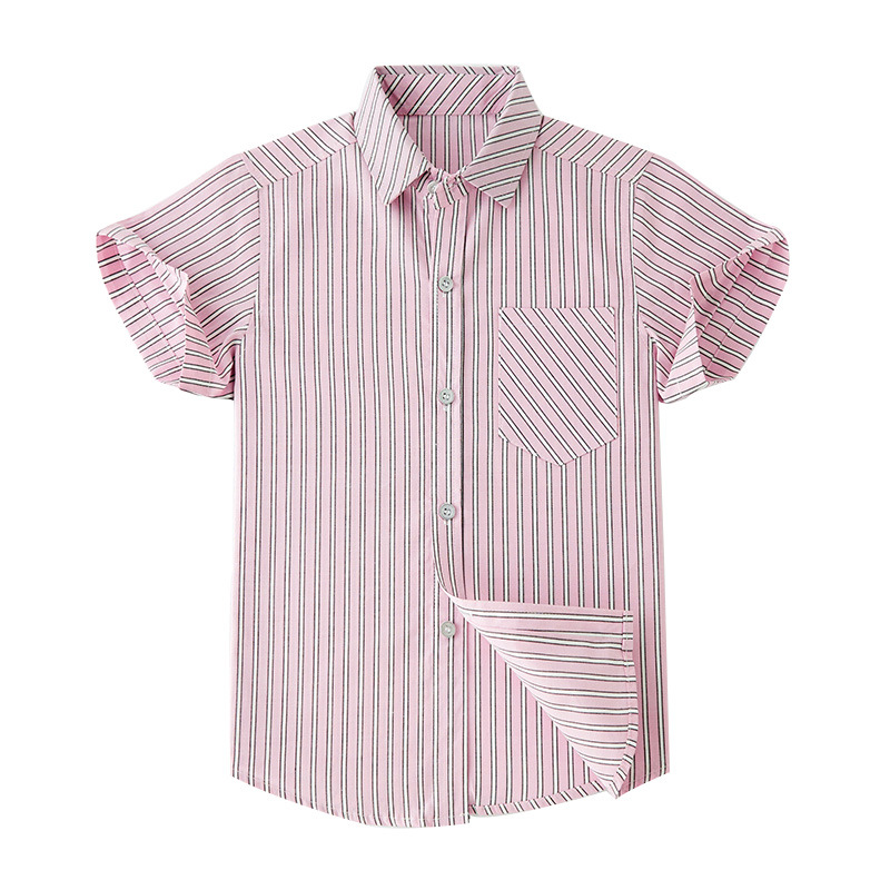 Camisa de algodón de manga corta a rayas para niños, camisa virgen grande para niños de 4 a 12 años, novedad de verano
