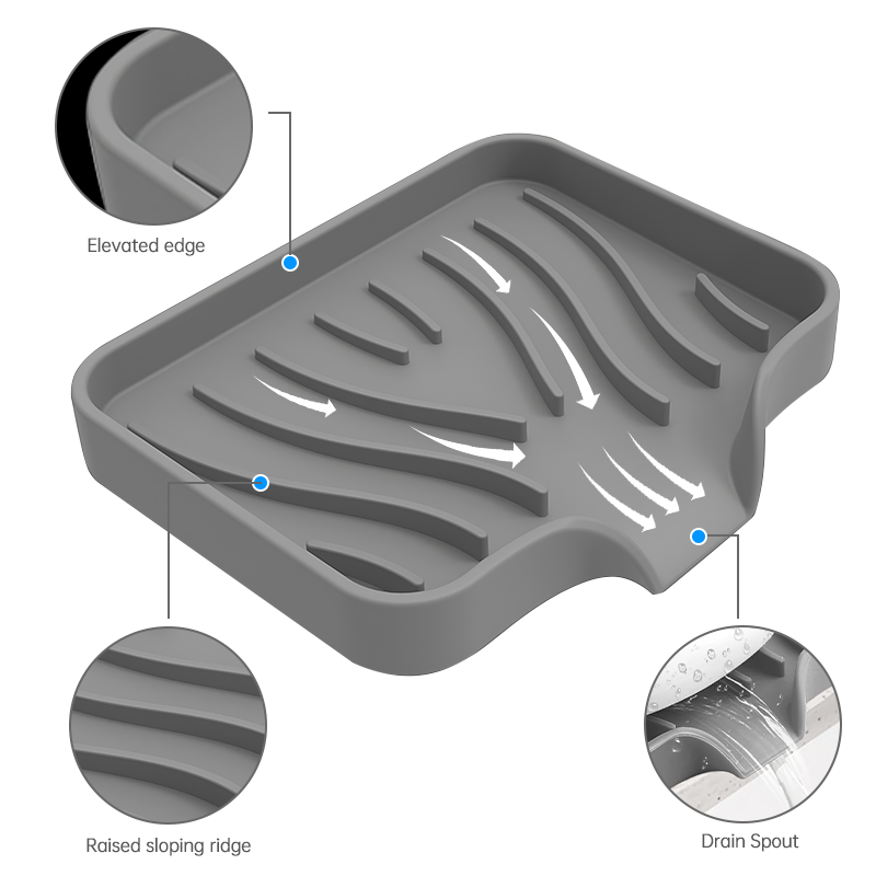 Caja de jabón de drenaje de silicona, soporte de esponja, bandeja de fregadero antideslizante, mesa de lavado creativa, bandeja de jabón para fregadero de cocina, escurridor de baño