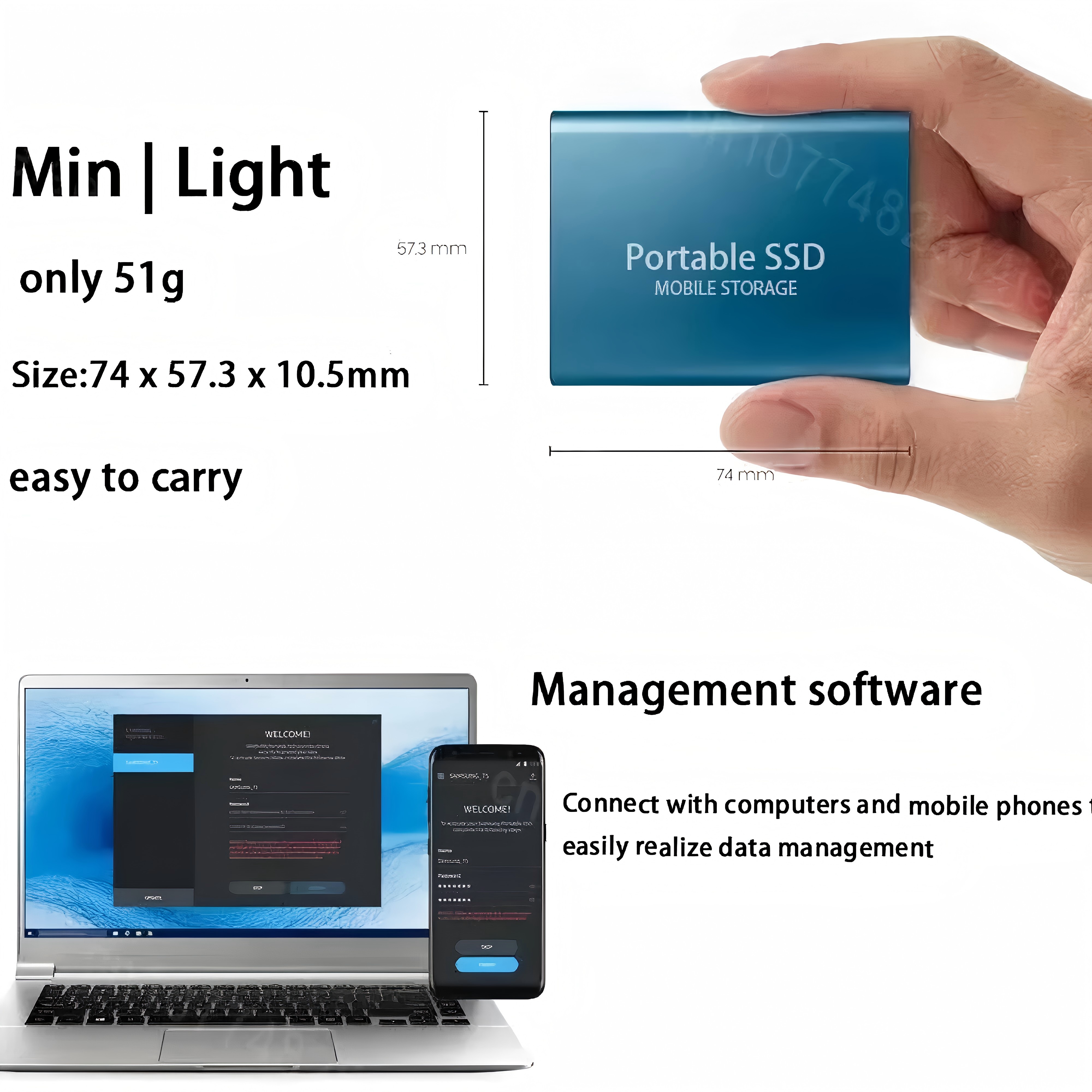 Bærbar ekstern harddisk 1tb støjsvag solid state-drev 2tb 4tb mobil disk højhastigheds-ssd til pc, bærbar computer, hjemme og kontor
