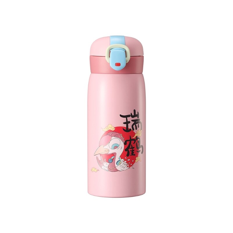 Bouteille Thermos de Style classique chinois, couvercle à rebond, tasse à thé en acier inoxydable, bouteilles d&#39;eau pour , bureau, maison, école: Pink / 390ml