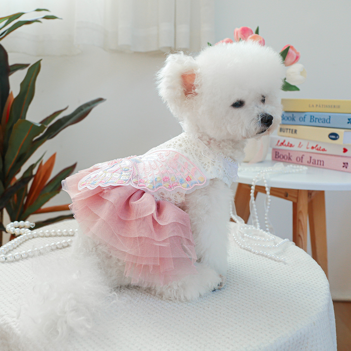 Vestido de gasa de Hada y mariposa, ropa para mascotas, perro, gato, verano, rosa, alas tridimensionales, vestido de princesa