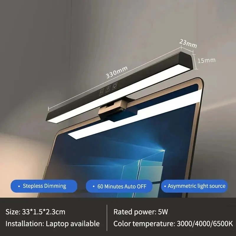 Barra de luz para monitor de computador, controle remoto sem fio, interruptor dimmer de lâmpada de tela múltipla, alimentado por USB, luz suspensa LED de leitura eletrônica
