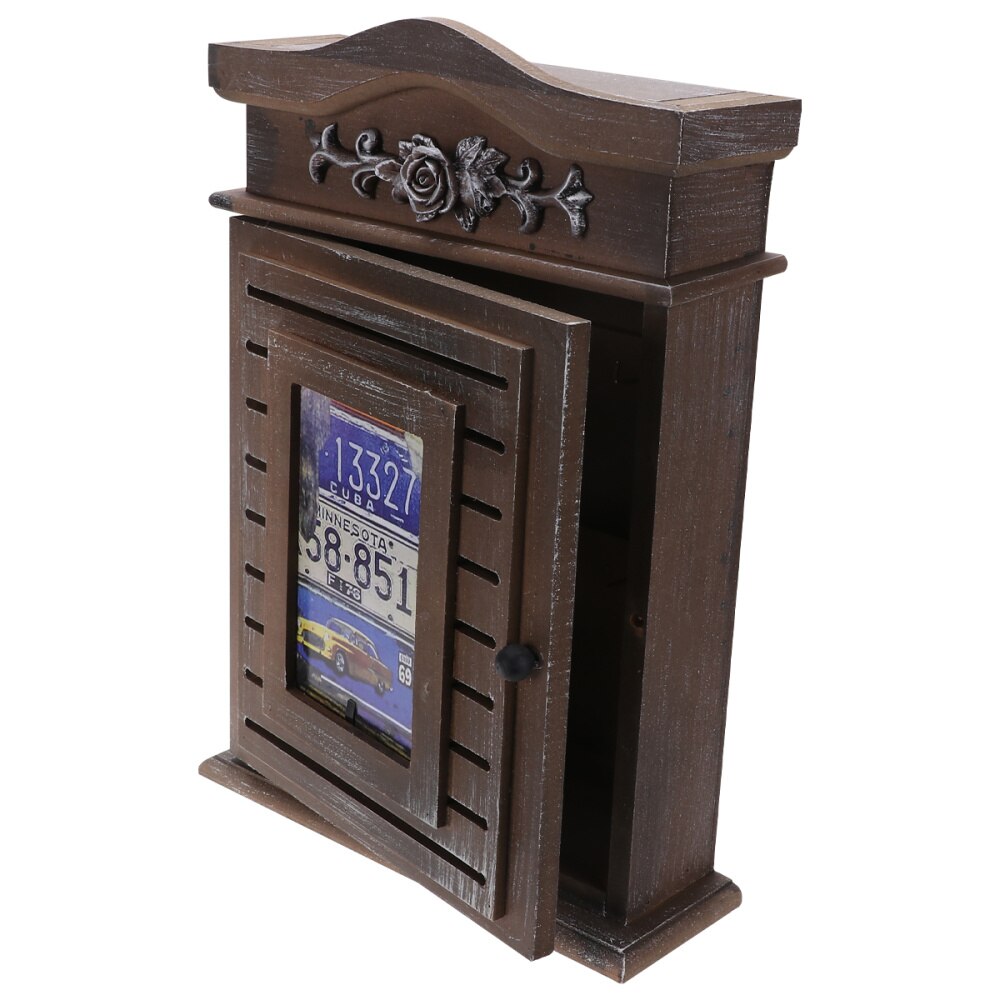 1Pc Wooden Key Locker Home Key Box Living Room Key Case with Photo Holder (Wood Color)