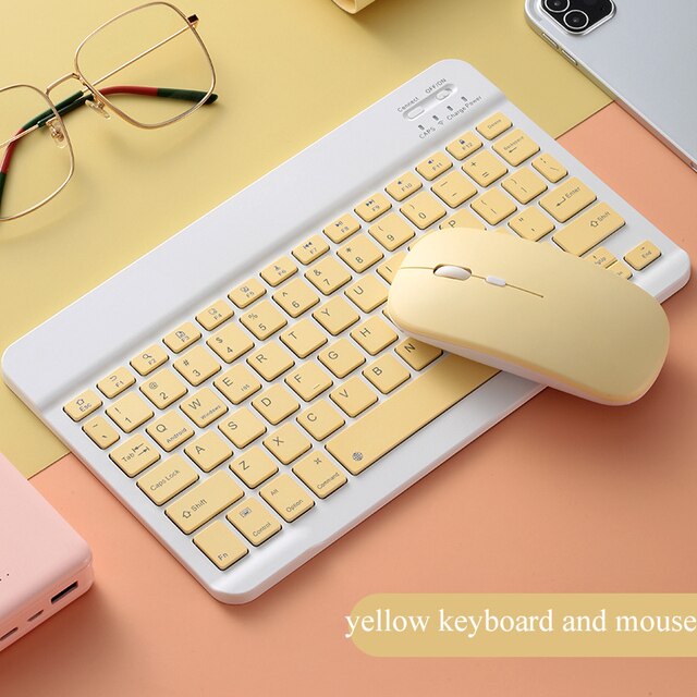 Bluetooth Keyboard and Mouse For Apple Teclado iPad Xiaomi Samsung Huawei Phone Tablet Wireless Keyboard For Android IOS Windows: yellow keybord mouse