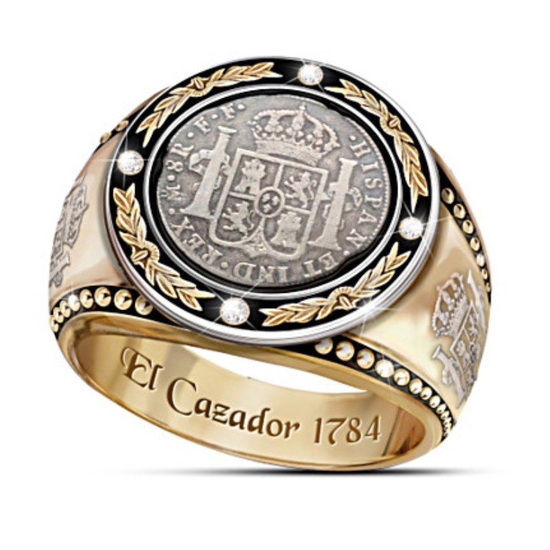 FDLK Klassische retro Männlichen Ring Runde Intarsien mit 4 Zirkon Krone Löwe Olive Zweig aufbringen Ring für mann
