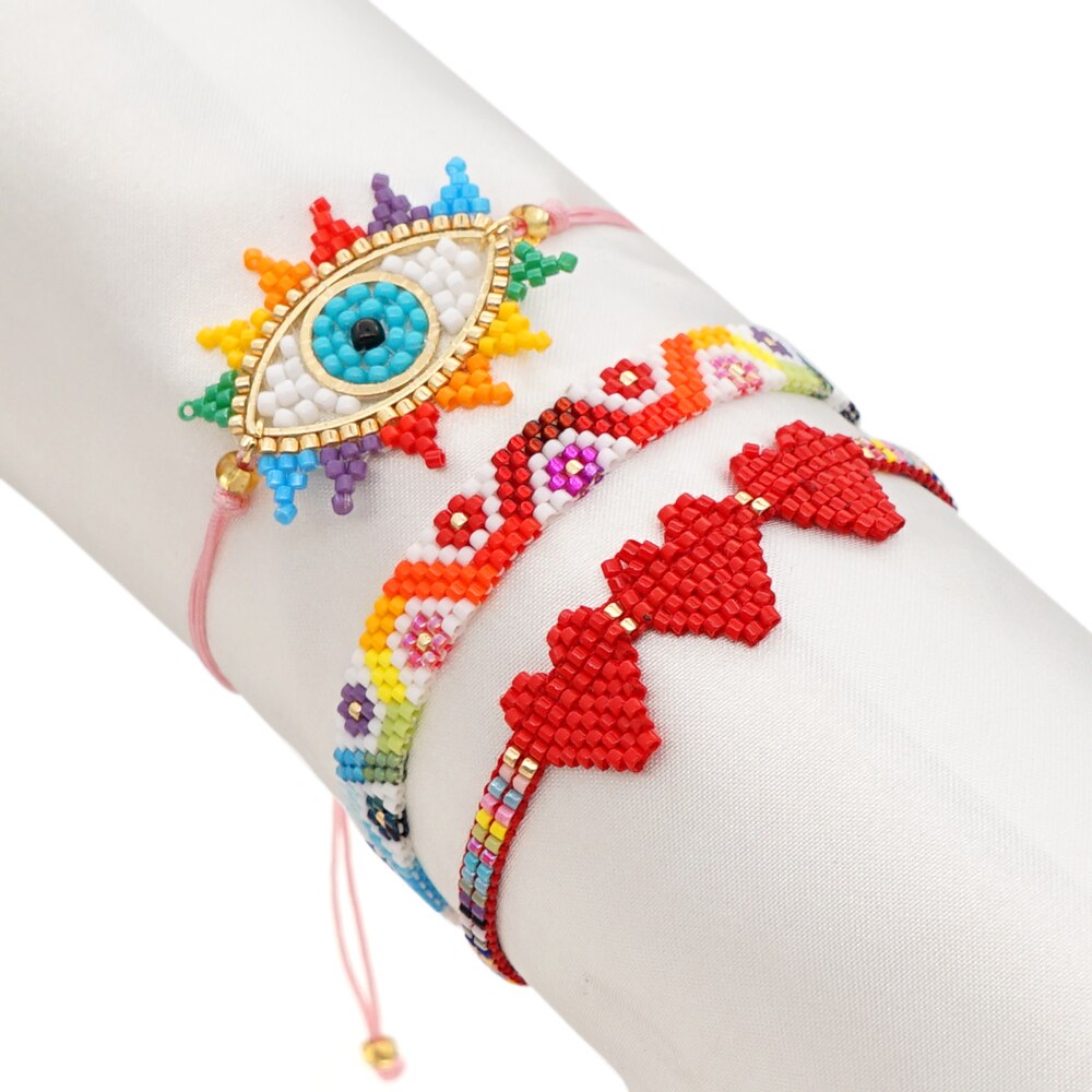 Go2boho Miyuki Bracelet For Women Handmade Woven Jewelry Friendship Heart Pulsera Turkish Eye Bracelets Summer Beach