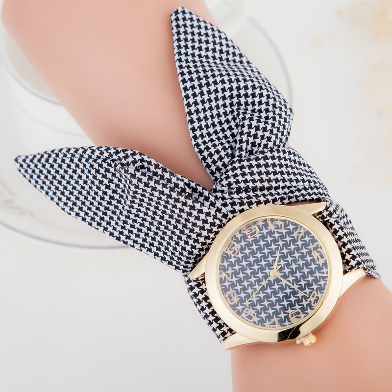 Reloj de pulsera de tela para mujer, , relojes de vestir dorados a la , de tela de , relojes para chicas dulces